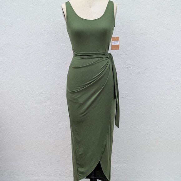 Reformation Dresses & Skirts - NWT REFORMATION Jeans Kaila Knit Wrap Midi Dress In Moss Green Size Small